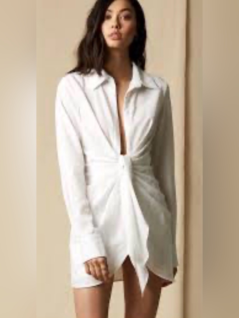 Choosy Cream Colour Long Sleeve Ruched Waistline Dress Size 4